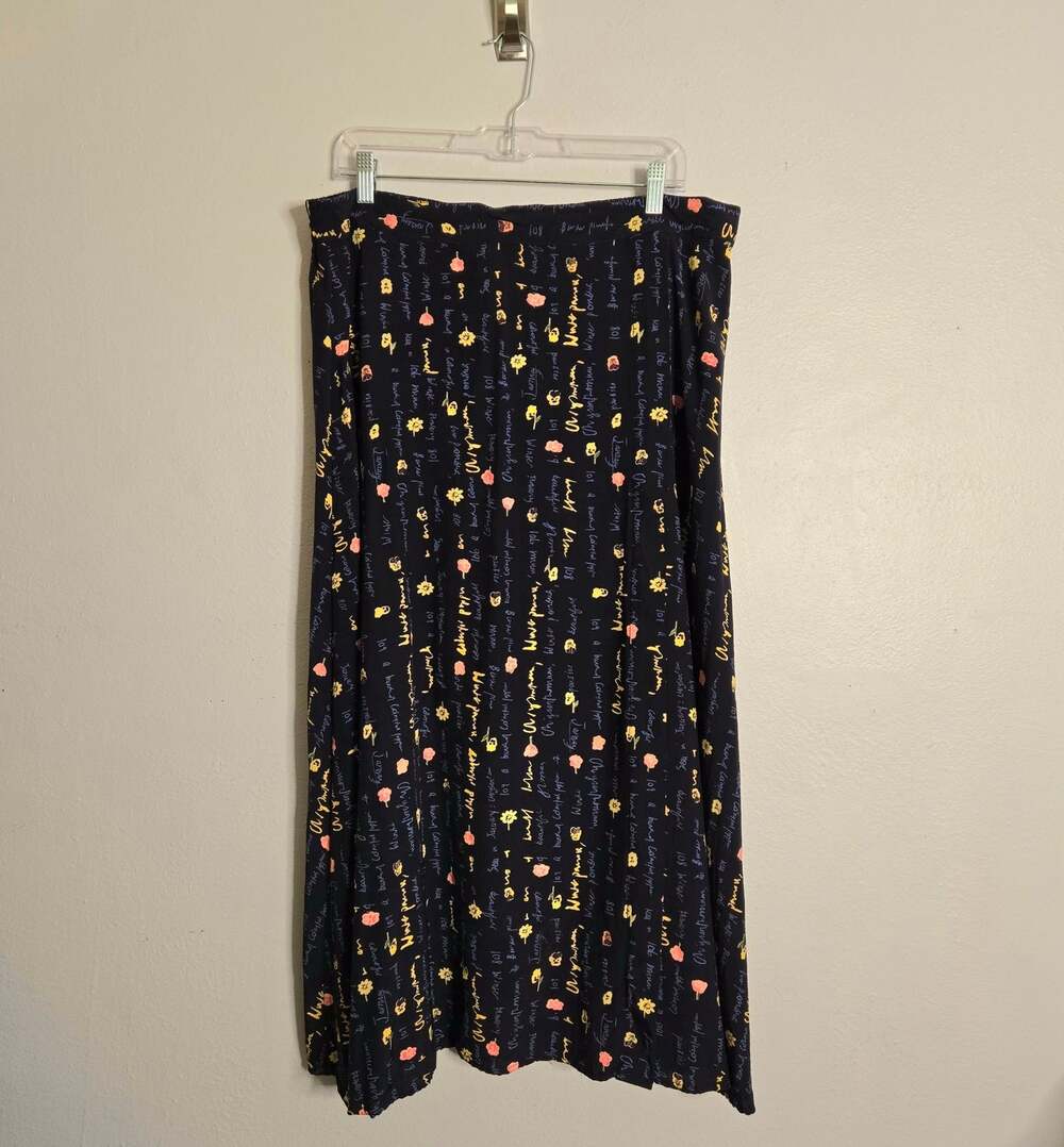 Vintage J.J. Taylor Floral Midi Skirt Black 20 Faux Wrap Cottage Feminine